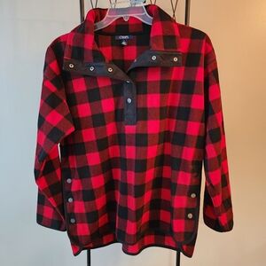 CHAPS Fleece Pullover Buffalo Plaid Red Black Snap Closures Women's Size Medium
